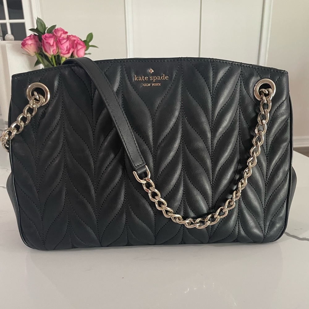 Kate Spade Briar Lane Quilted Willis Tote Bag w/ Gold Chains - 13 in x 8.5 in